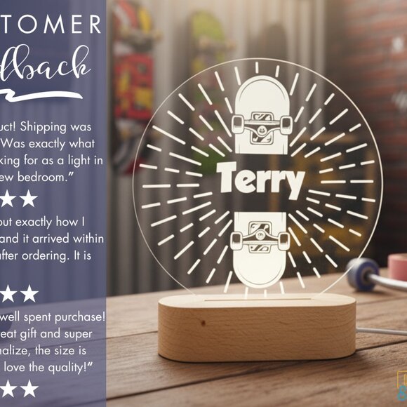 Personalized Skateboarding Night Light – Custom LED Lamp for Skaters - Picture 7 of 8